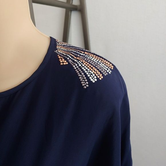 NWT Parker Silk Navy Blue Stud Shoulder Romper - Picture 6 of 9